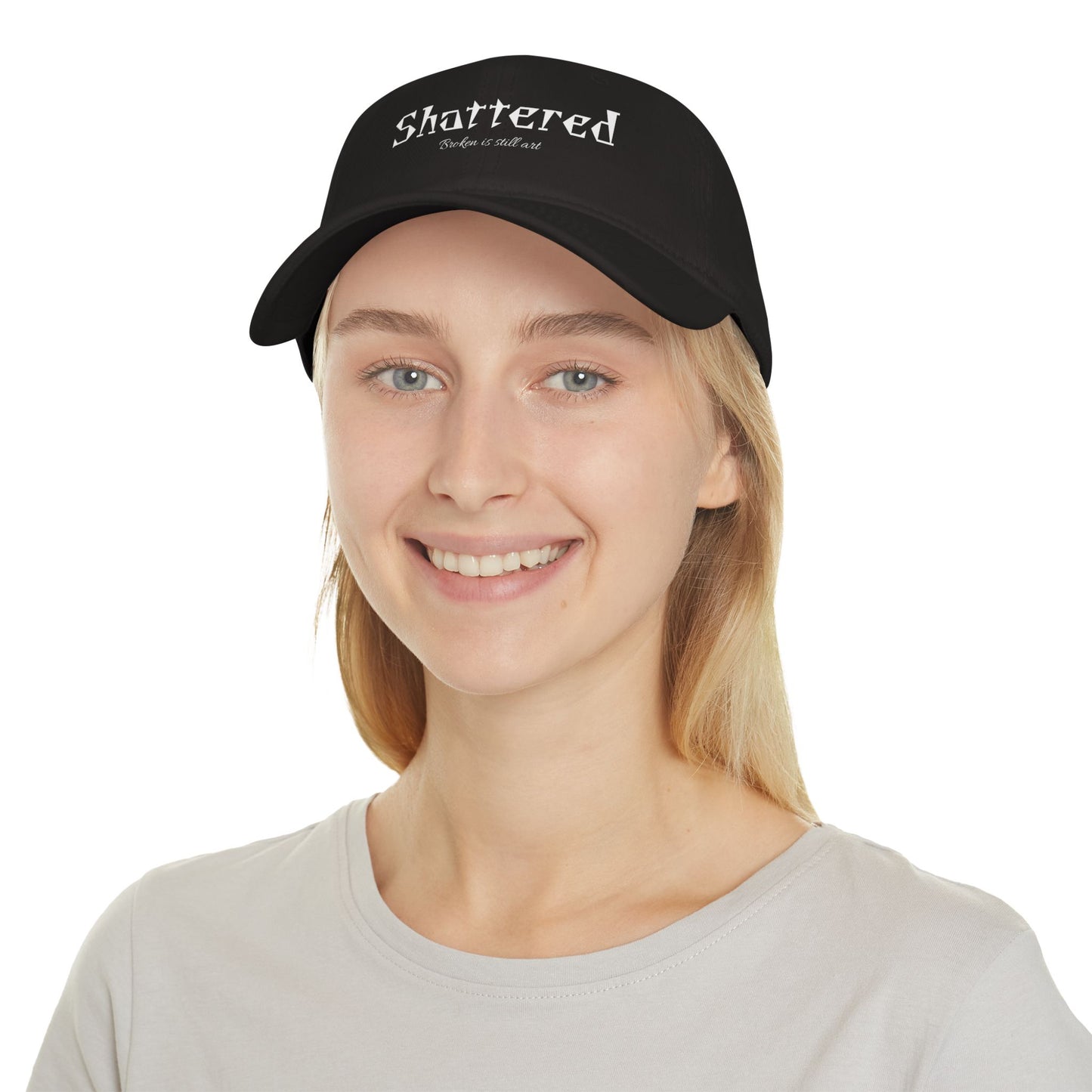 Shattered Low Profile Baseball Cap — "Broken Is Still Art" Gothic Logo