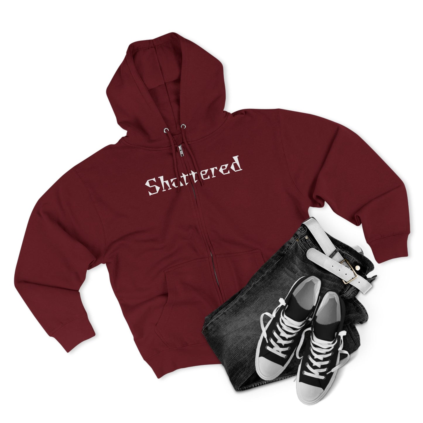 "Shattered"- Zip up Hoodie (Burgundy)