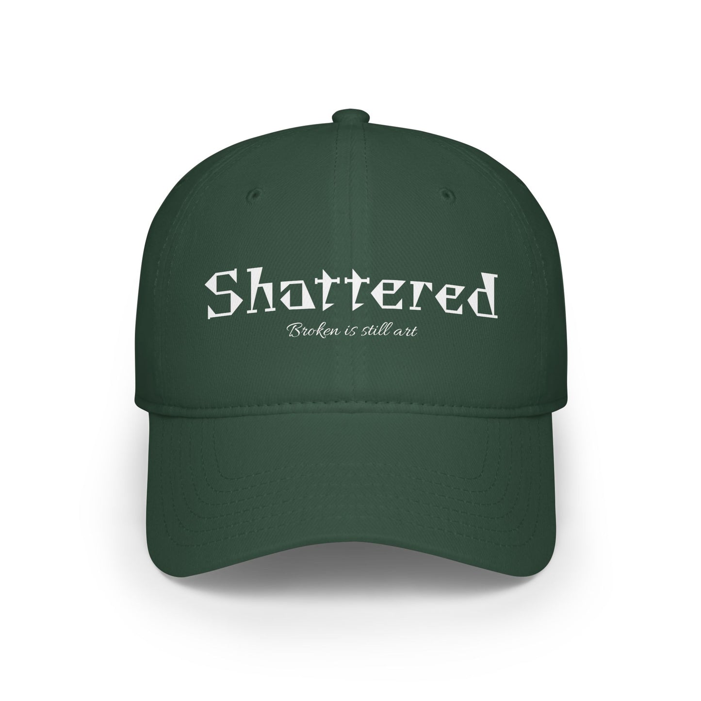 Shattered Low Profile Baseball Cap — "Broken Is Still Art" Gothic Logo