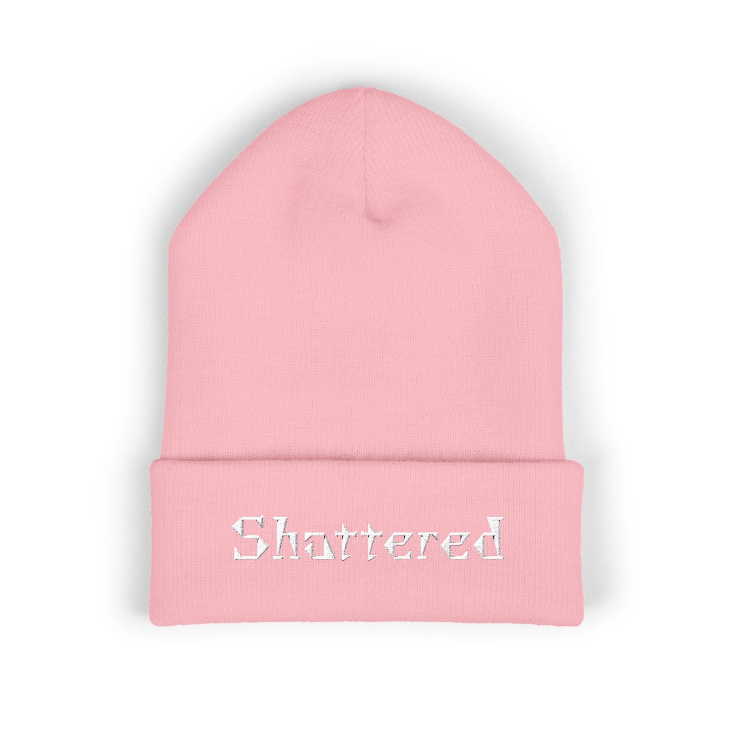 Embroidered Shattered Beanie (Baby Pink)