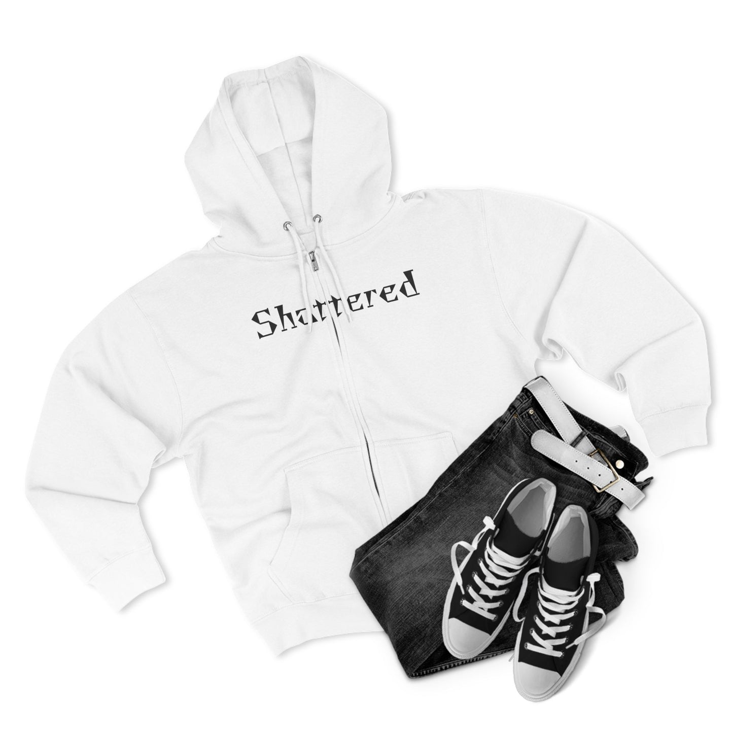 "Shattered"- Zip up Hoodie (White)
